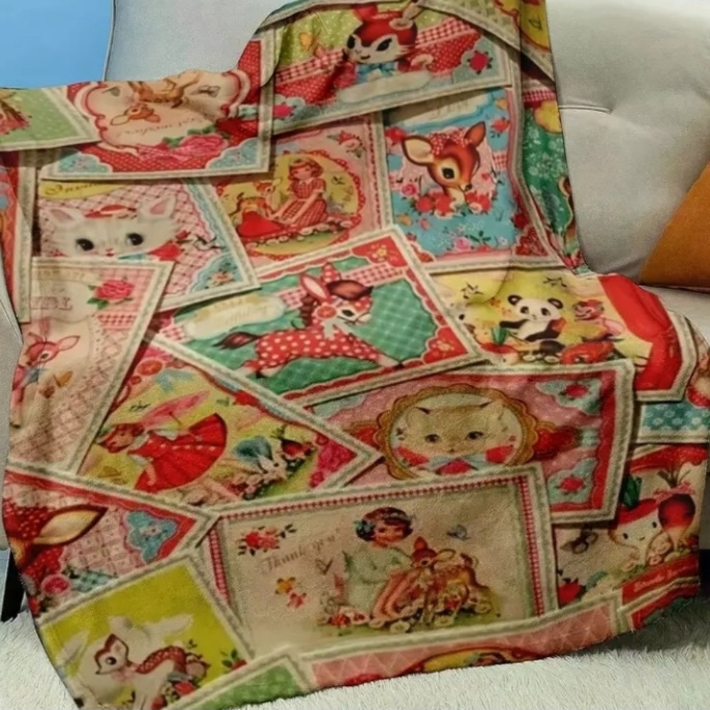 Vintage Style Animal Print Flannel Throw Blanket